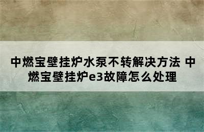 中燃宝壁挂炉水泵不转解决方法 中燃宝壁挂炉e3故障怎么处理